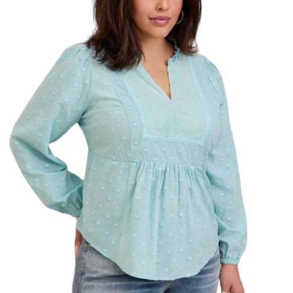 Clip Dot Mixed Eyelet Yoke Detail Top - Picture 1 of 6